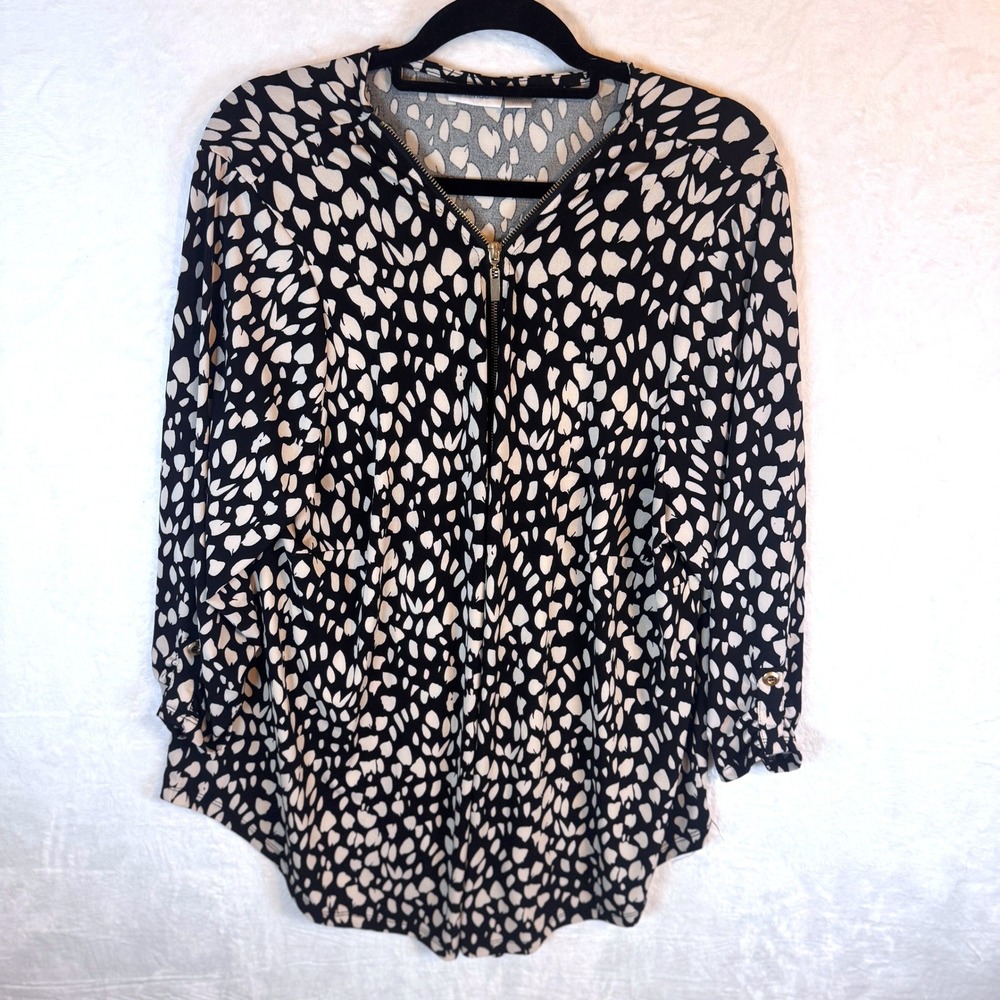 Avenue Blouse Zip‎ Neck Animal Print 22/24 Black White Womens
